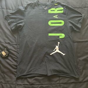 Jordan Black Tee with Vibrant Green Lettering